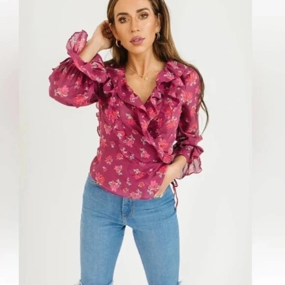 Free People Amanda Ruffle Top Sultry Combo XS $108 - Picture 4 of 8